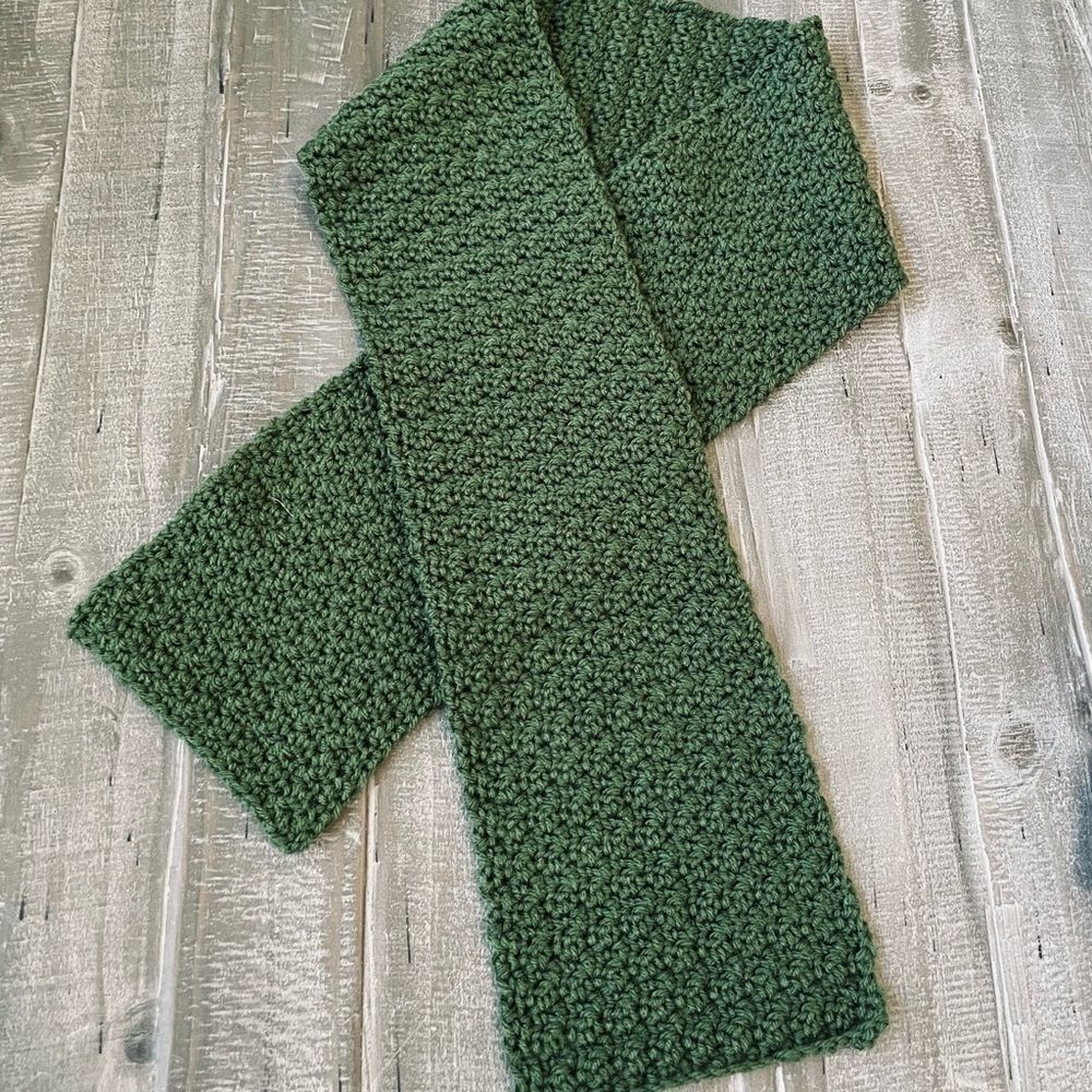 Handmade Crochet Fall Winter Forest Green Scarf